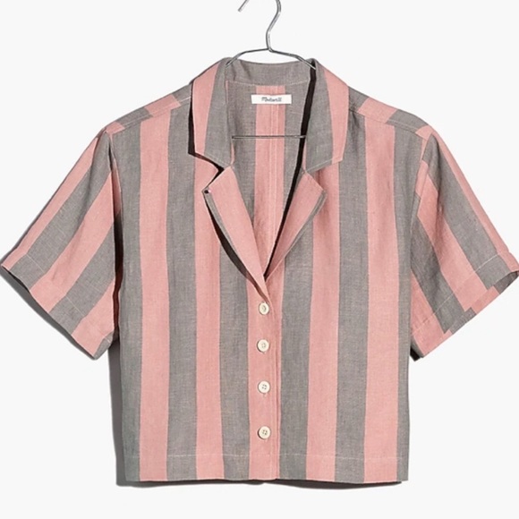 Madewell 100% Linen Resort Shirt Striped size L - Picture 3 of 8